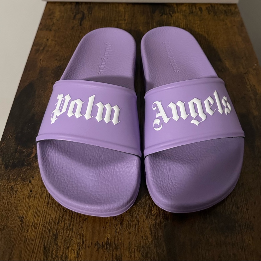 Palm Angels Lavender Slides with White Logo